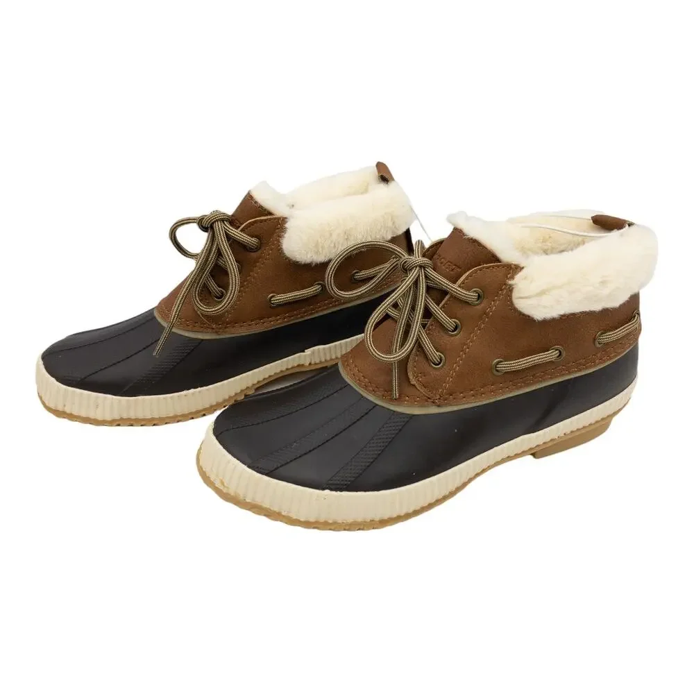 Jambu JSport Waterproof Short Duck Boots Brown Faux Fur Collar Women's 6 7